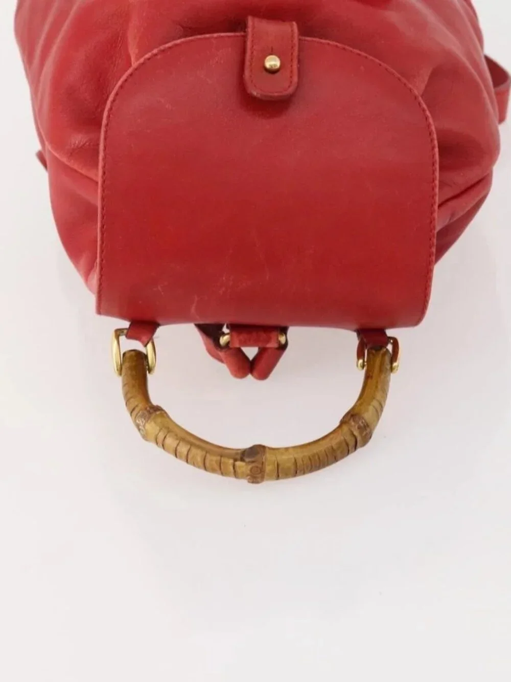 GUCCI Bamboo Backpack Leather Red Gold 003 1705 0030 Auth YKZ946